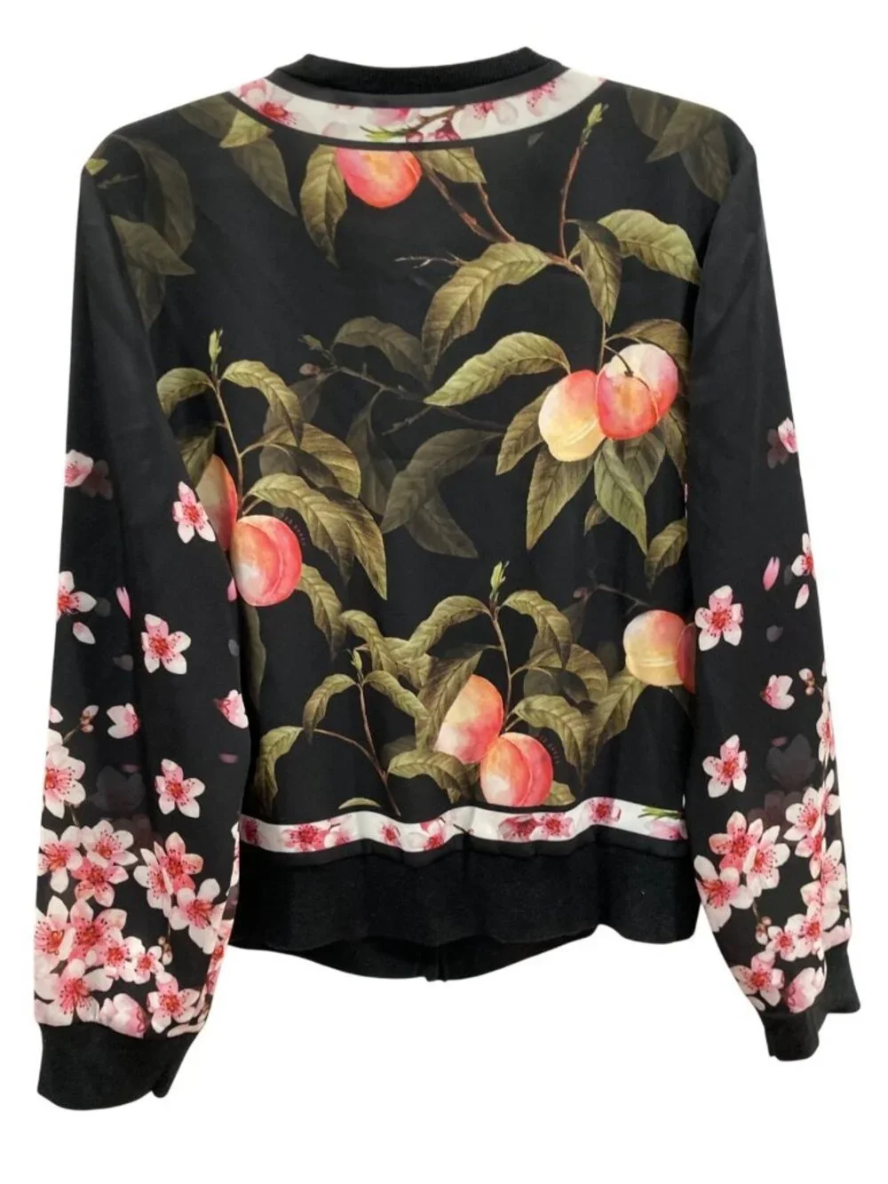 Ted Baker Peach Blossom Woven Bomber Jacket 5 L Black Wool Feminine Whimsygoth